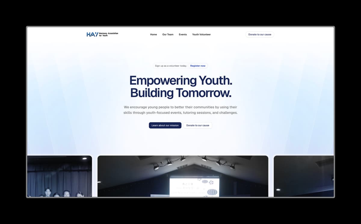 An image of the Harmony Association For Youth website designed by Ruslan Mukhamedvaleev.